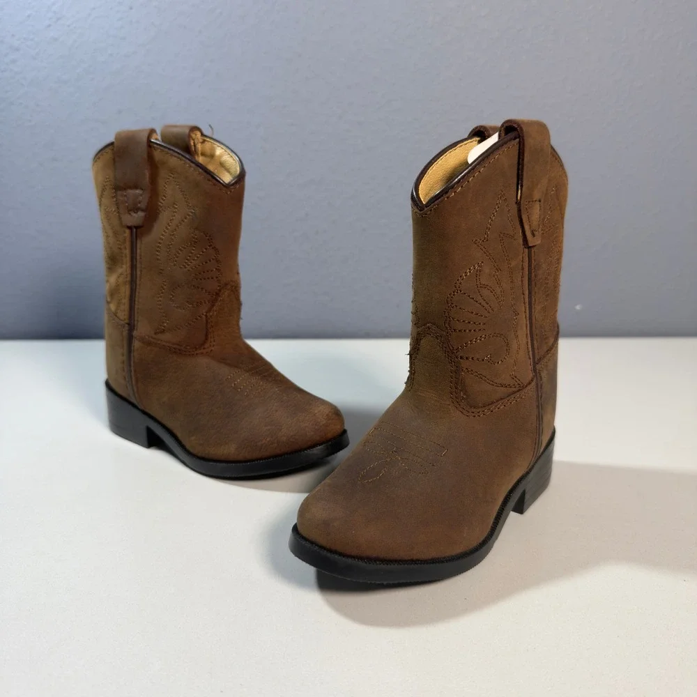 Masterson Boot Co. Western Leather Cowboy Boots Kids Size 5 Brown Stitched